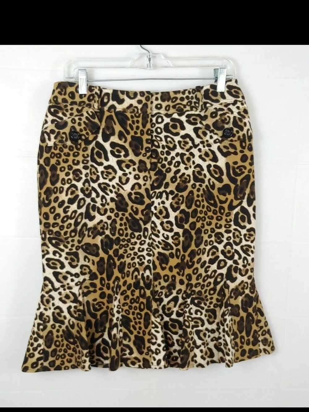 Leopard Print Ruffle Hem Skirt - Brown